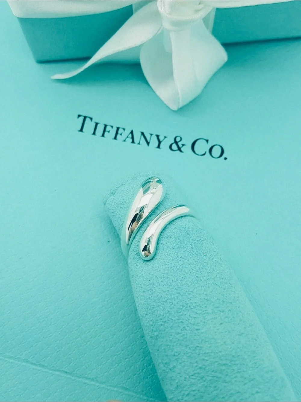 2003 Authenticated Tiffany & Co Elsa Peretti Teardrop Ring Silver Size 4.75